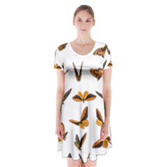 Butterflies Insect Swarm Short Sleeve V-neck Flare Dress by HermanTelo