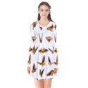 Butterflies Insect Swarm Long Sleeve V-neck Flare Dress View1