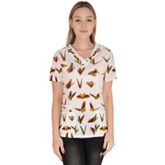 Butterflies Insect Swarm Women s V-neck Scrub Top by HermanTelo