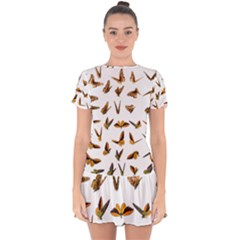 Butterflies Insect Swarm Drop Hem Mini Chiffon Dress