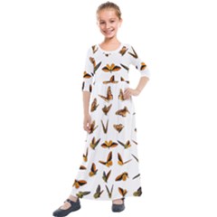 Butterflies Insect Swarm Kids  Quarter Sleeve Maxi Dress by HermanTelo