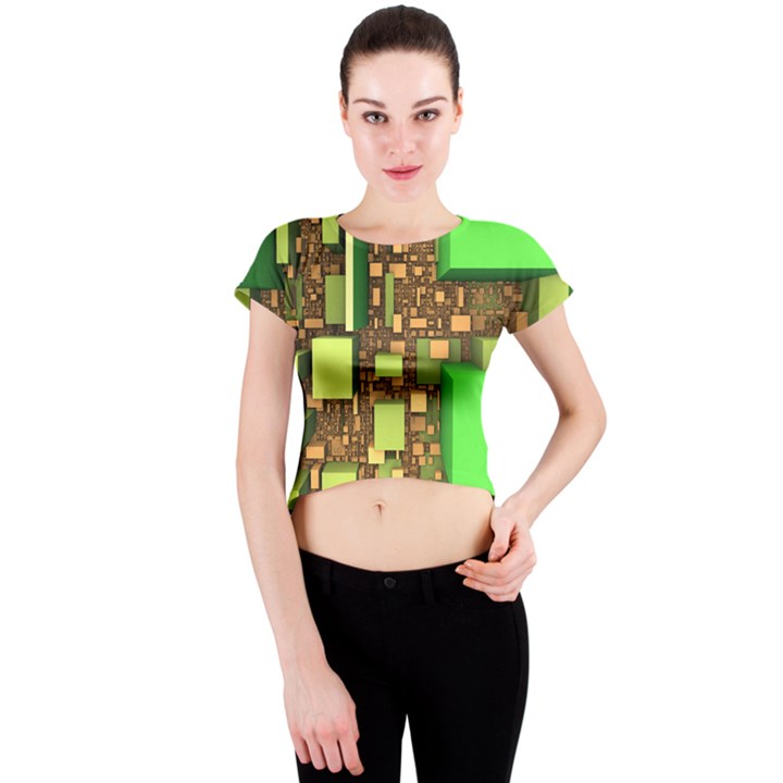 Blocks Cubes Green Crew Neck Crop Top