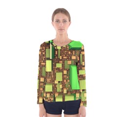 Blocks Cubes Green Women s Long Sleeve Tee