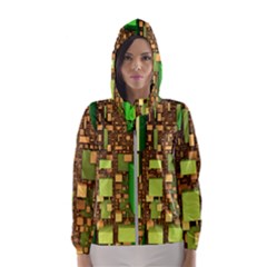 Blocks Cubes Green Women s Hooded Windbreaker