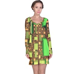 Blocks Cubes Green Long Sleeve Nightdress by HermanTelo