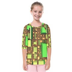 Blocks Cubes Green Kids  Quarter Sleeve Raglan Tee