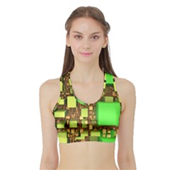 Blocks Cubes Green Sports Bra With Border