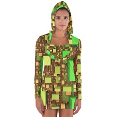 Blocks Cubes Green Long Sleeve Hooded T-shirt