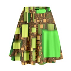 Blocks Cubes Green High Waist Skirt