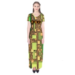 Blocks Cubes Green Short Sleeve Maxi Dress