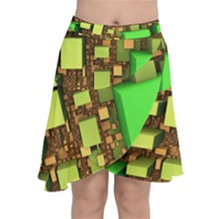 Blocks Cubes Green Chiffon Wrap Front Skirt