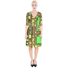 Blocks Cubes Green Wrap Up Cocktail Dress