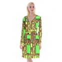 Blocks Cubes Green Long Sleeve Velvet Front Wrap Dress View1