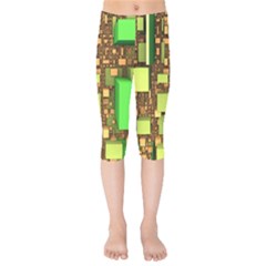 Blocks Cubes Green Kids  Capri Leggings 