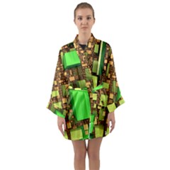 Blocks Cubes Green Long Sleeve Kimono Robe