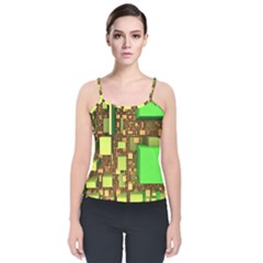 Blocks Cubes Green Velvet Spaghetti Strap Top