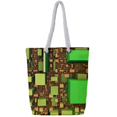 Blocks Cubes Green Full Print Rope Handle Tote (small)