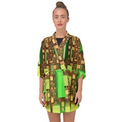 Blocks Cubes Green Half Sleeve Chiffon Kimono