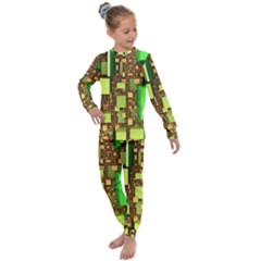 Blocks Cubes Green Kids  Long Sleeve Set 