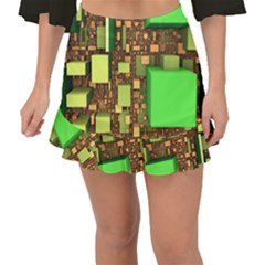 Blocks Cubes Green Fishtail Mini Chiffon Skirt