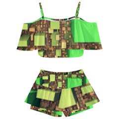 Blocks Cubes Green Kids  Off Shoulder Skirt Bikini by HermanTelo