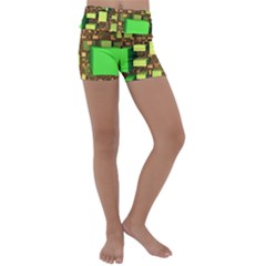 Blocks Cubes Green Kids  Lightweight Velour Yoga Shorts