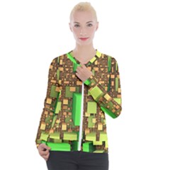 Blocks Cubes Green Casual Zip Up Jacket by HermanTelo