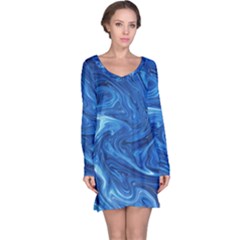 Blue Pattern Texture Art Long Sleeve Nightdress by HermanTelo