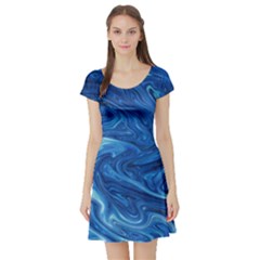 Blue Pattern Texture Art Short Sleeve Skater Dress