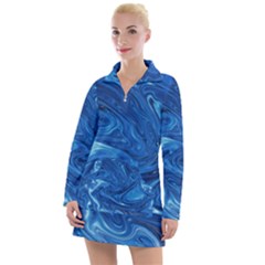 Blue Pattern Texture Art Women s Long Sleeve Casual Dress