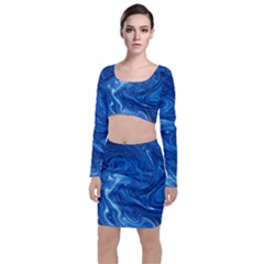 Blue Pattern Texture Art Top And Skirt Sets