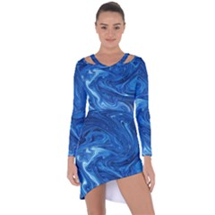 Blue Pattern Texture Art Asymmetric Cut-out Shift Dress