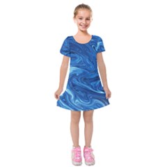 Blue Pattern Texture Art Kids  Short Sleeve Velvet Dress