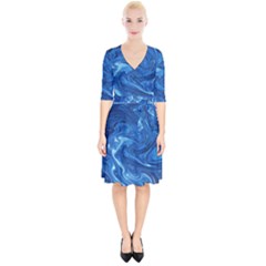 Blue Pattern Texture Art Wrap Up Cocktail Dress