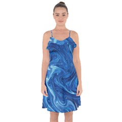 Blue Pattern Texture Art Ruffle Detail Chiffon Dress by HermanTelo