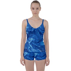 Blue Pattern Texture Art Tie Front Two Piece Tankini