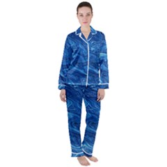 Blue Pattern Texture Art Satin Long Sleeve Pyjamas Set