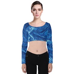 Blue Pattern Texture Art Velvet Long Sleeve Crop Top