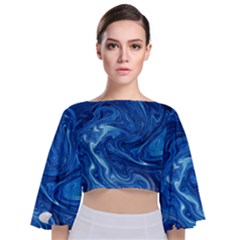 Blue Pattern Texture Art Tie Back Butterfly Sleeve Chiffon Top by HermanTelo