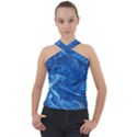 Blue Pattern Texture Art Cross Neck Velour Top View1