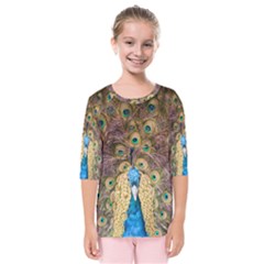 Bird Peacock Feather Kids  Quarter Sleeve Raglan Tee