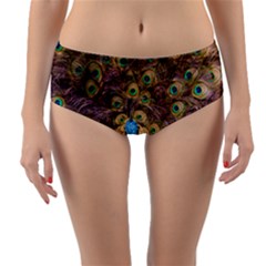 Bird Peacock Feather Reversible Mid-waist Bikini Bottoms