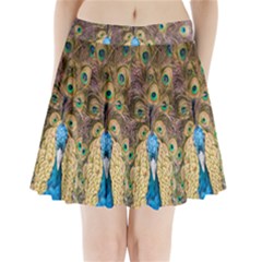 Bird Peacock Feather Pleated Mini Skirt