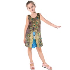 Bird Peacock Feather Kids  Sleeveless Dress