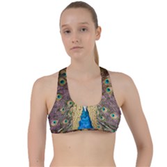 Bird Peacock Feather Criss Cross Racerback Sports Bra by HermanTelo