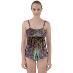 Bird Peacock Feather Twist Front Tankini Set by HermanTelo