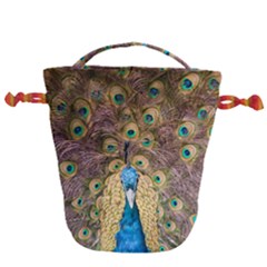 Bird Peacock Feather Drawstring Bucket Bag