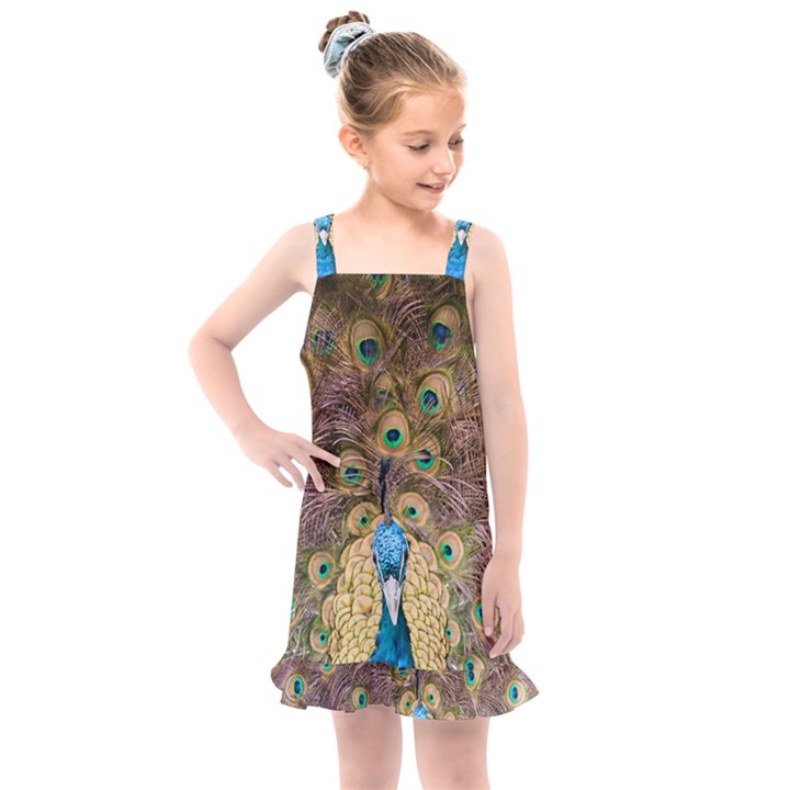 Bird Peacock Feather Kids  Overall Dress