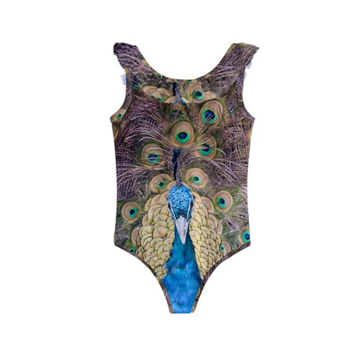 Bird Peacock Feather Kids  Frill Swimsuit