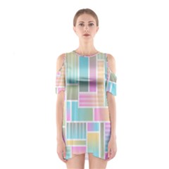 Color Blocks Abstract Background Shoulder Cutout One Piece Dress by HermanTelo